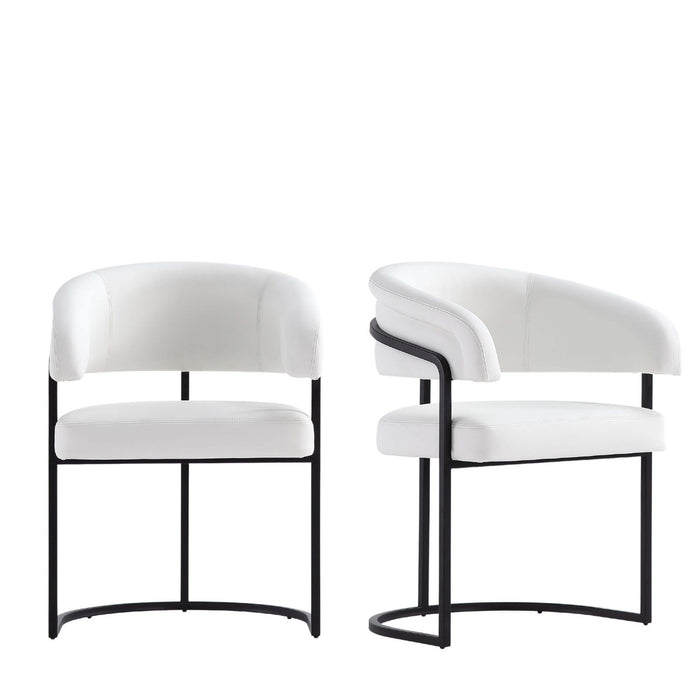 Chaise de salle a manger Augusta moderne en metal et cuir vegetalien blanc - Lot de 2