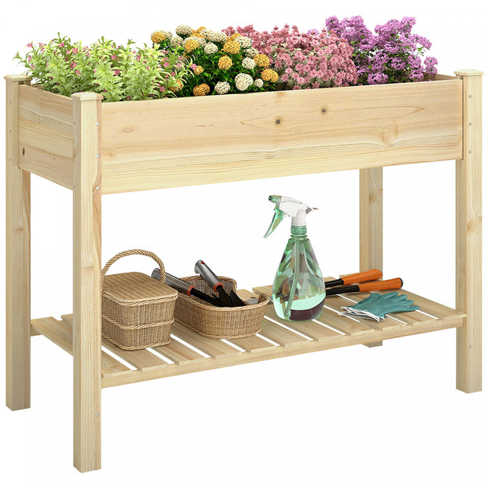Outsunny Bac de Plantation sureleve avec Etagere de Rangement, Naturel
