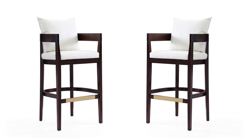 Tabouret de bar en bois rembourre style mid-century Ritz, ivoire – Lot de 2