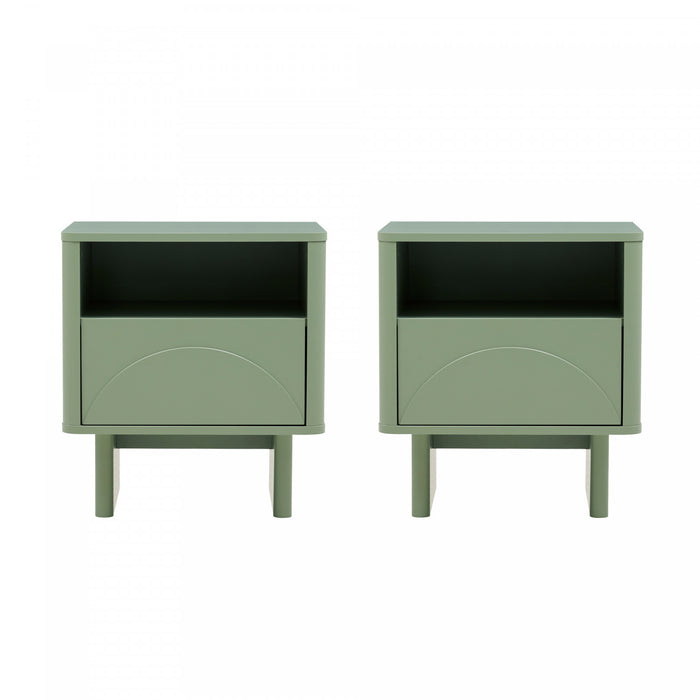 Table de nuit moderne Ella 20\" en vert sauge (1 tiroir) - Lot de 2