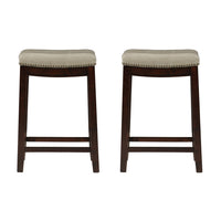 Tabouret Claridge de hauteur comptoir en similicuir beige et sans dossier - ensemble de 2