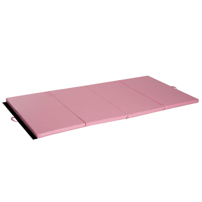 Soozier 4pix6pix2pouce Pu Cuir Gymnastique Culbutage Tapis De Gym Arts Pliant Yoga Exercice Tampon 4 Panneaux (rose Clair)