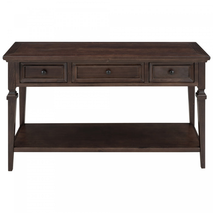 Table Console Sabina En Bois Massif Avec 3 Tiroirs Et Etagere - Espresso