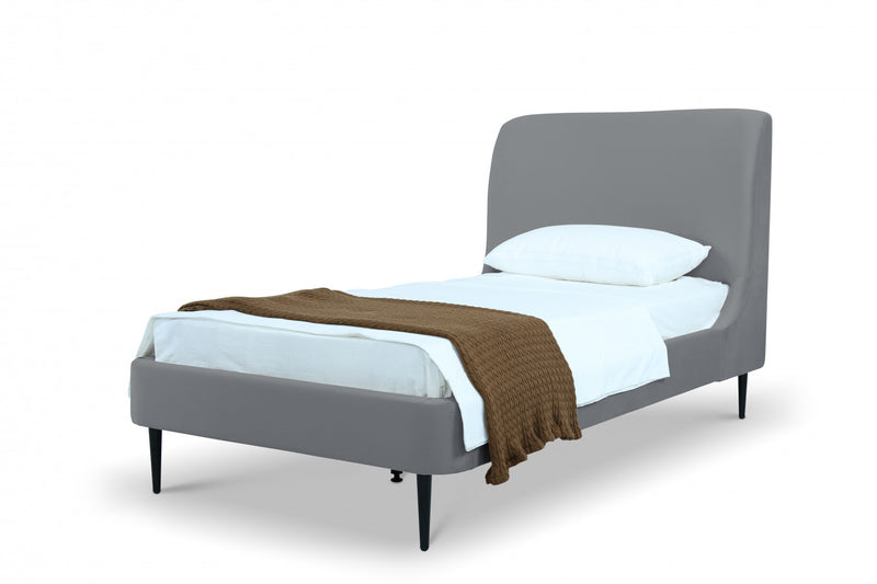 Lit une place Heather style milieu du siecle moderne, rembourre en velours gris et noir