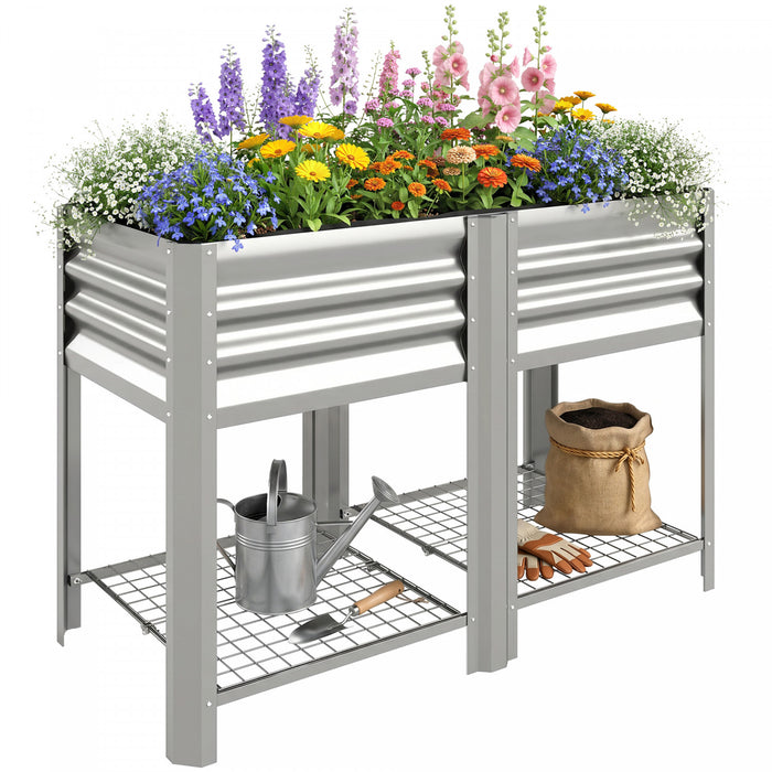 Outsunny Bac de Jardin Sureleve avec Etagere de Rangement 80 cm, Argente