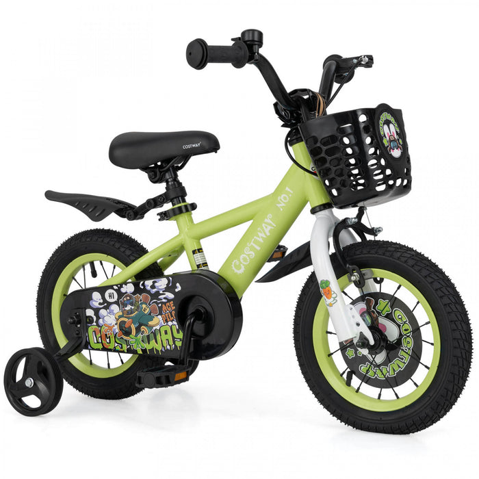 Costway 12\" Velo Pour Enfants Pour 3-4 Avec Guidon Reglable En Hauteur Et Frein A Main En Selle Vert