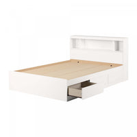  Reevo Ensemble Lit Double Avec Tete De Lit Bibliotheque - Blanc Solide