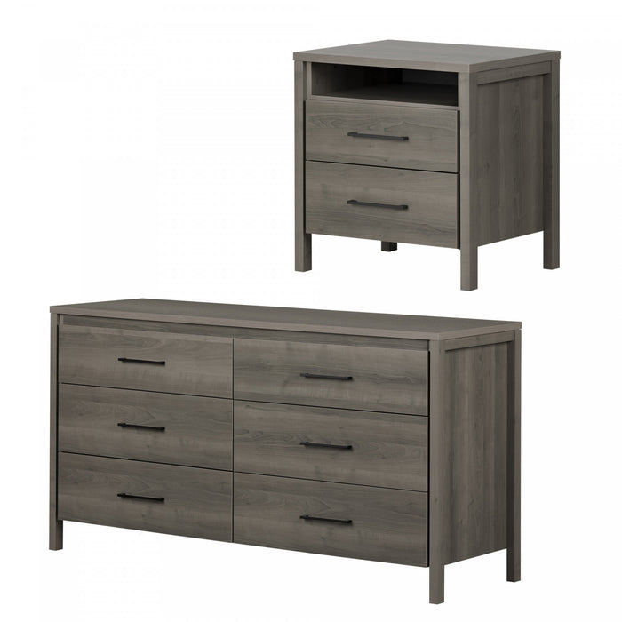 Gravity Ensemble Commode 6 Tiroirs Et Table De Chevet  -  Erable Cendre