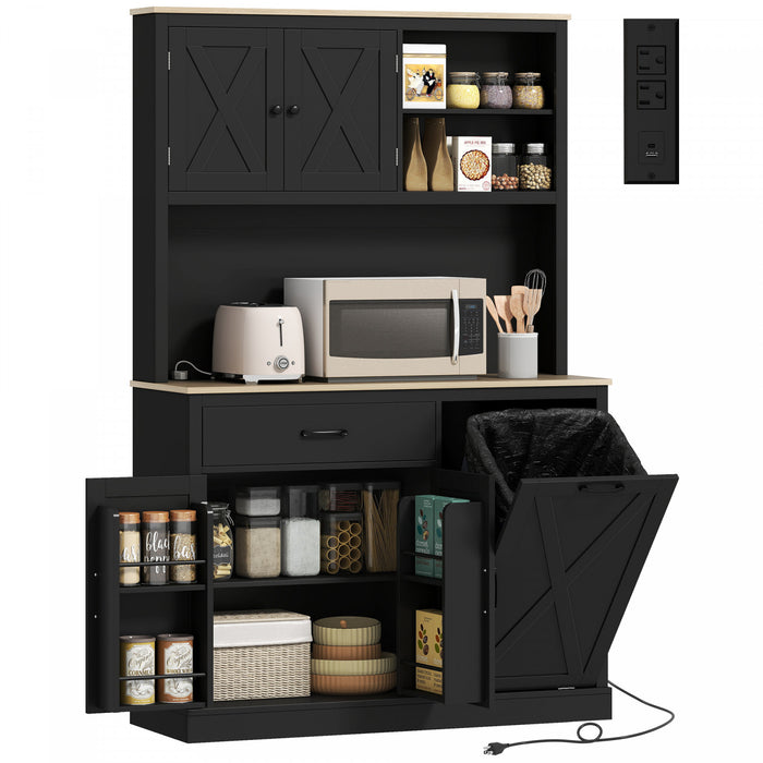 HOMCOM Armoire de Cuisine 69\" avec Station de Charge, Noir