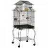 Pawhut 53,9\" Grande Cage A Oiseaux Roulante En Acier Avec Support Roulant Amovible, Etagere De Rangement, Perchoir En Bois, Recipient Alimentaire, Noir
