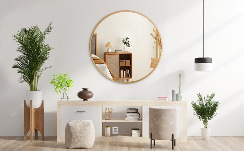 Miroir rond Arcus 24 po x 24 po fabriqué à la main - doré