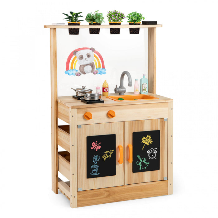 Costway Cuisine De Boue Pour Enfants Avec Des Pots De Plantation Cuisinieres Evier Amovible Panneau Acrylique
