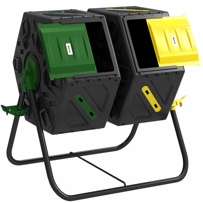 Outsunny Bac A Compost A Double Chambre De 34,5 Gallons Avec Pieds En Acier