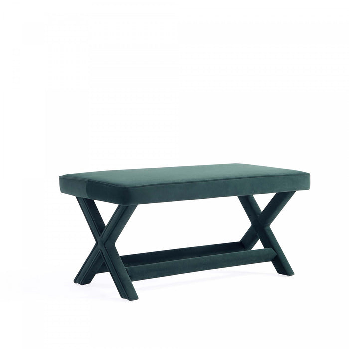 Banc d’appoint Abigail style milieu du siecle moderne en velours vert foret