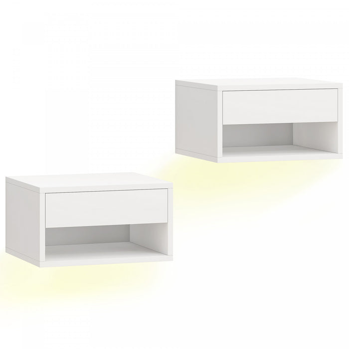 HOMCOM Lot de 2 tables de chevet murales LED RGB controle par application