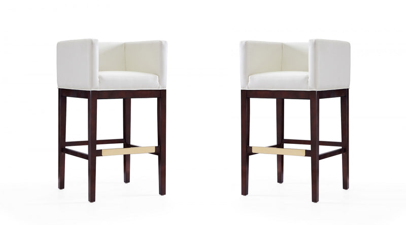 Tabouret de bar Kingsley style Mid-Century Modern en bois et tissu ivoire - Lot de 2