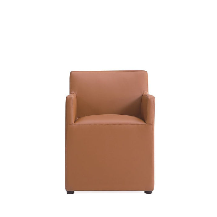 Chaise de salle à manger carrée et moderne sans accoudoirs Anna de Manhattan Comfort en similicuir - brun clair