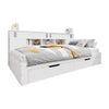 Banquette-lit Liam avec tiroirs de rangement et etageres integrees, taille full, blanc