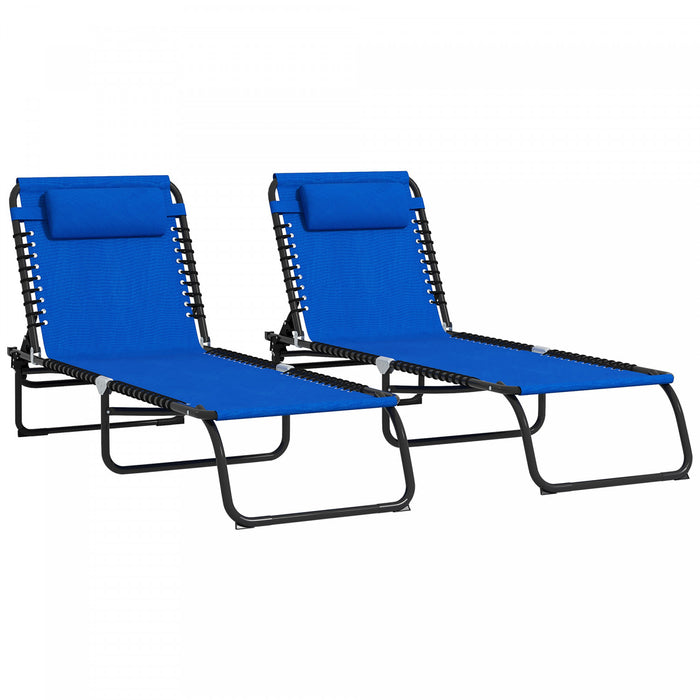 Outsunny 2 Chaises Longues Pliantes, Chaises Longues Avec Appui-tete, Bleu