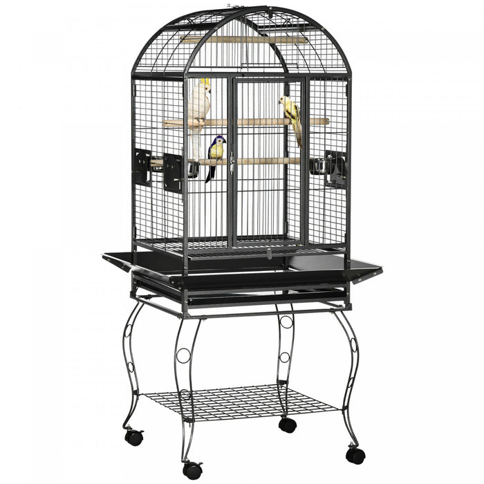 Pawhut 66\" Cage A Oiseaux Cage A Perroquets Pour Perruches Calopsittes Perruches Avec Dessus De Jeu, Support Roulant, Plateau Coulissant, Etagere De Rangement