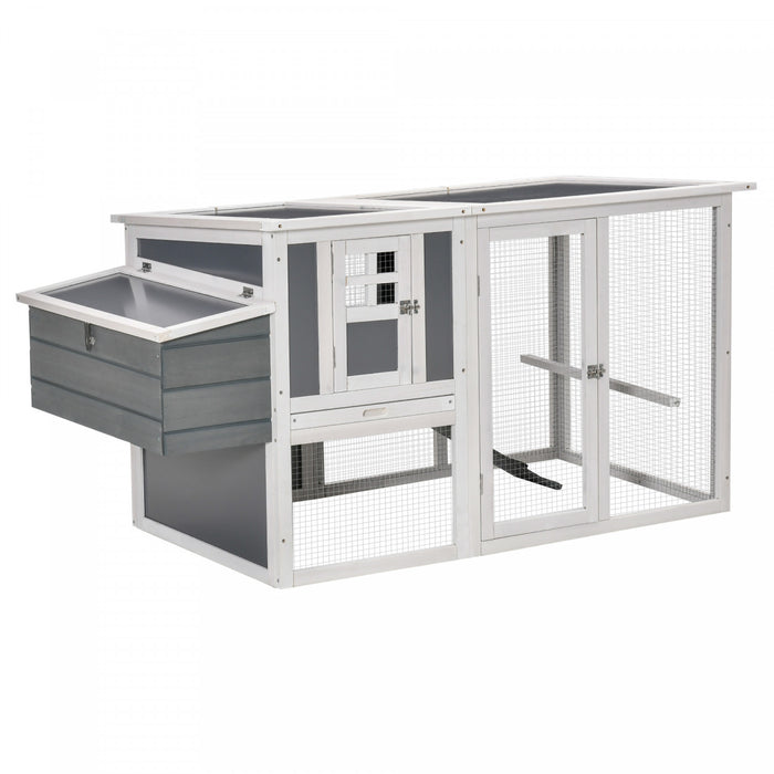 Pawhut Poulailler En Bois De 64 Cm, Poulailler Exterieur Avec Enclos Exterieur, Nichoir, Plateau Amovible, Toit En Tole Creuse Ouvrable Et Portes Verrouillables
