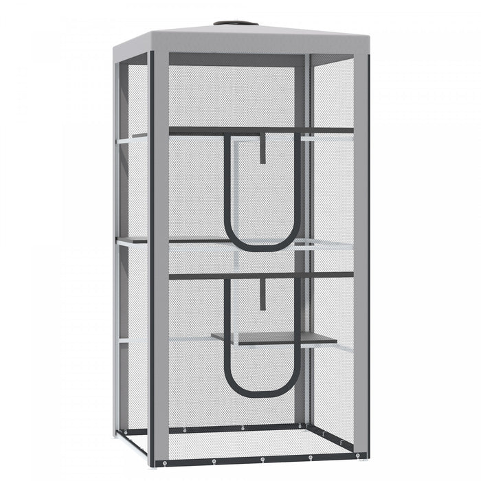 Pawhut Grand Enclos Exterieur Pour Chat Chaton Maison Cage Interieure Chenil Pour Animaux De Compagnie Parc Avec 3 Plateformes Porte 4 Sacs De Sable 39\" X 39\" X 79\"