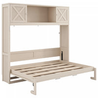  Lit escamotable Ethan en bois massif avec armoires de rangement, taille queen, beige