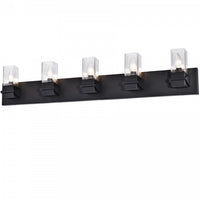 Lumière de coiffeuse Veronica de Dainolite en verre transparent, avec fini noir mat et 5 ampoules