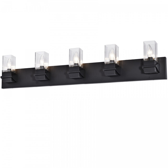 Lumière de coiffeuse Veronica de Dainolite en verre transparent, avec fini noir mat et 5 ampoules