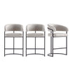 Tabouret de comptoir moderne Augusta en metal et tissu gris clair - Lot de 3