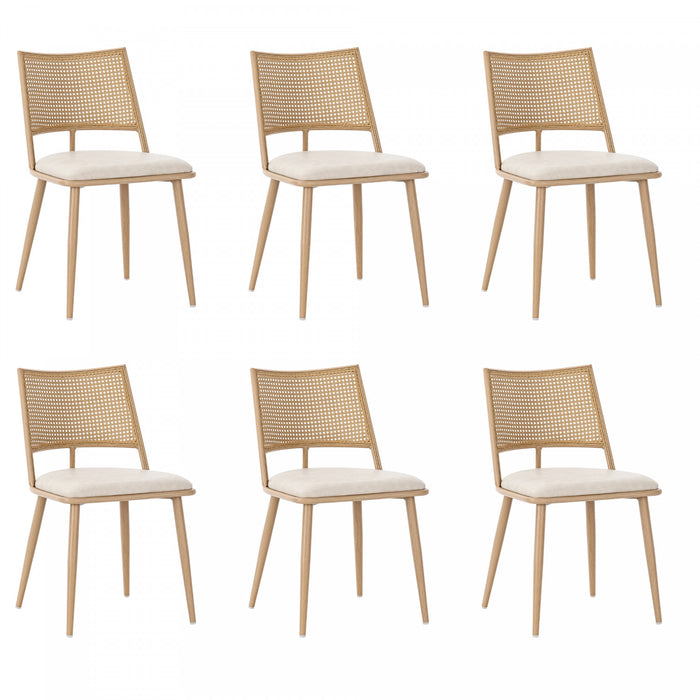 Chaises de salle a manger modernes Oliver avec assise rembourree en PU et dossier en rotin PE, lot de 6, beige