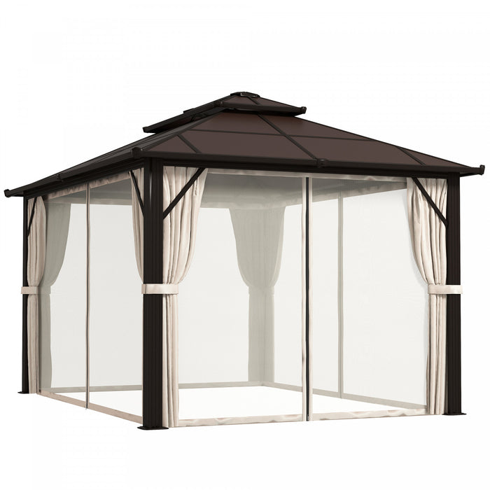 Outsunny Gazebo A Toit Rigide De 10' X 13' Avec Toit En Polycarbonate