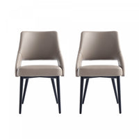 Chaise de salle a manger moderne Tremont en cuir vegetalien et metal, taupe - Lot de 2