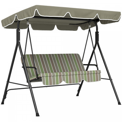 Outsunny 3-seat Patio Swing Chair With Adjustable Canopy Green And Brown|Outsunny Balancoire De Patio 3 Places Avec Auvent Reglable, Vert