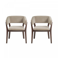 Fauteuil Blake moderne en faux mohair avec accoudoirs en bois, naturel - Lot de 2