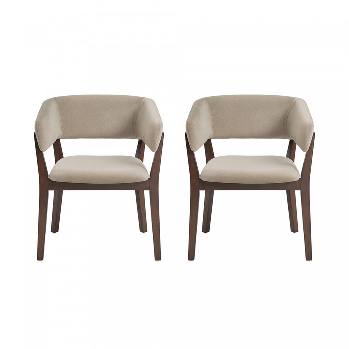 Fauteuil Blake moderne en faux mohair avec accoudoirs en bois, naturel - Lot de 2
