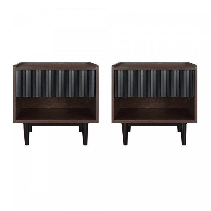 Table de nuit Duane style milieu du siecle 20\" cannelee noire (1 tiroir) - Lot de 2