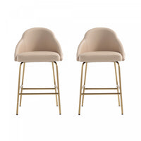 Tabouret de comptoir moderne en metal Gracie, rembourre, coloris beige et dore - Lot de 2