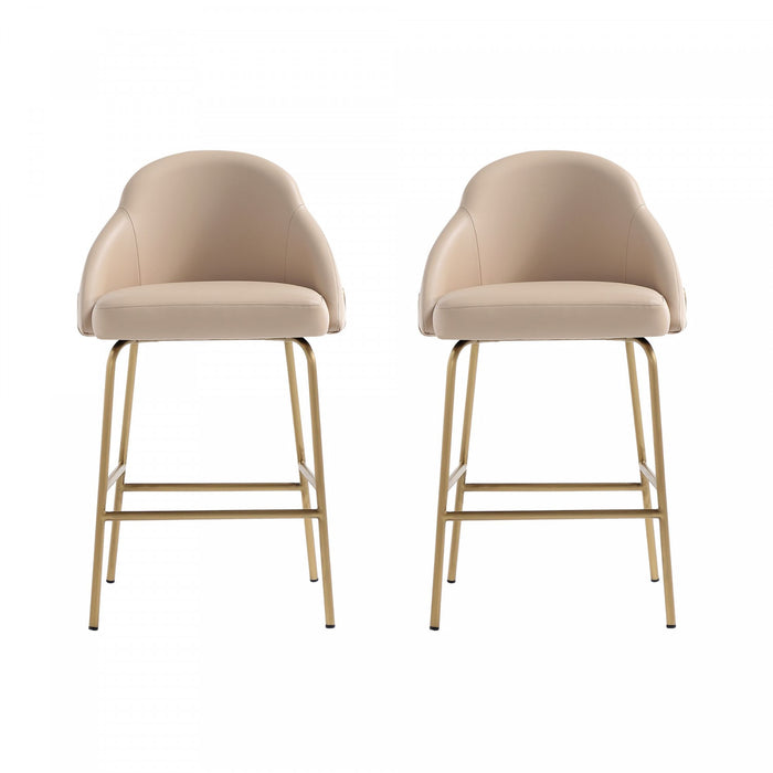 Tabouret de comptoir moderne en metal Gracie, rembourre, coloris beige et dore - Lot de 2