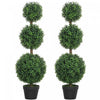 HOMCOM Lot de 2 arbres topiaires en buis artificiels fausses plantes en pot