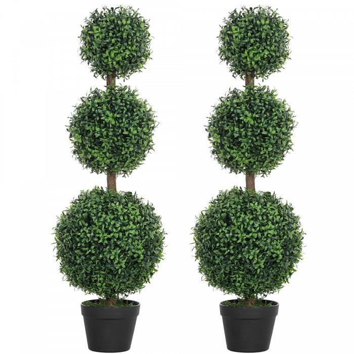 HOMCOM Lot de 2 arbres topiaires en buis artificiels fausses plantes en pot