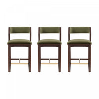 Tabouret de comptoir moderne en bois Patricia avec revetement en tissu vert tortue - Lot de 3
