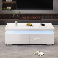 Aiden table basse LED – table basse avec tiroirs de rangement et eclairage controle par application, blanc