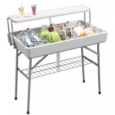 Outsunny 2-tier Folding Ice Table With Drain, Outdoor Cooler Table, White