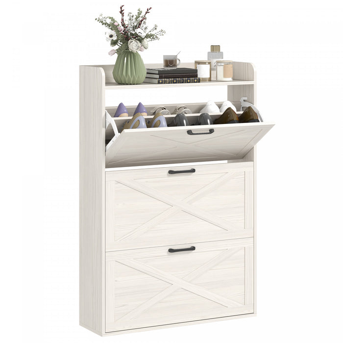 HOMCOM Meuble a chaussures etroit de style campagnard, Grain de bois blanc