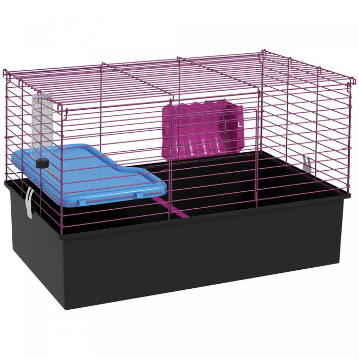 Pawhut Cage Pour Petits Animaux De 18.5\", Cage Pour Cochon D'inde Avec Bouteille D'eau, Plat De Nourriture, Plate-forme, Rampe, Pour Furet, Lapin, Chinchilla, Noir