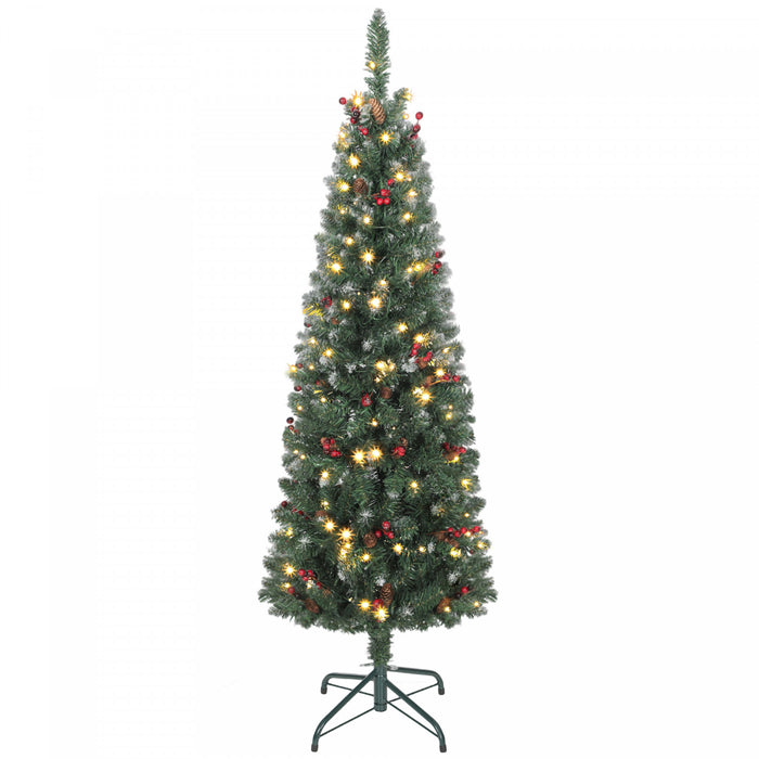 HOMCOM Sapin de Noel Fin Pre-Illumine de 5 p avec Paillettes Argentees