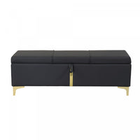  Banc Coffre De Rangement Tony En Velours Doux Avec Pieds Metalliques, Noir