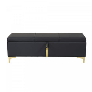 Banc Coffre De Rangement Tony En Velours Doux Avec Pieds Metalliques, Noir
