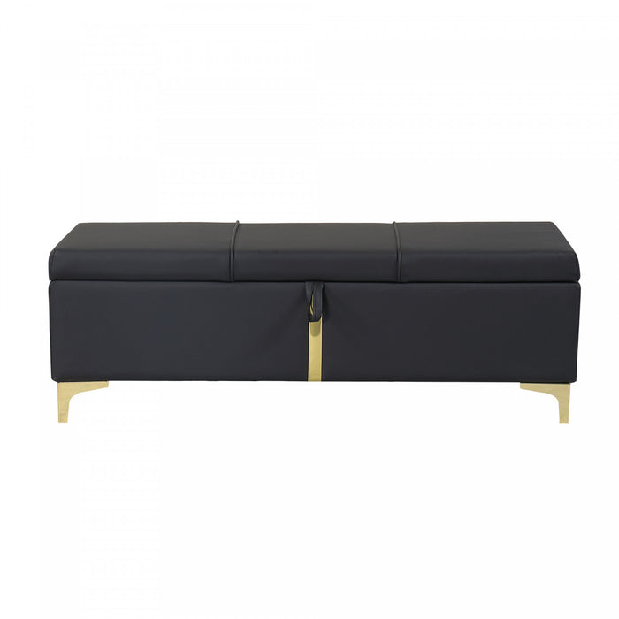 Banc Coffre De Rangement Tony En Velours Doux Avec Pieds Metalliques, Noir